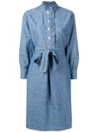 Tory Burch Ruffle Trim Shirt Dress - Blue