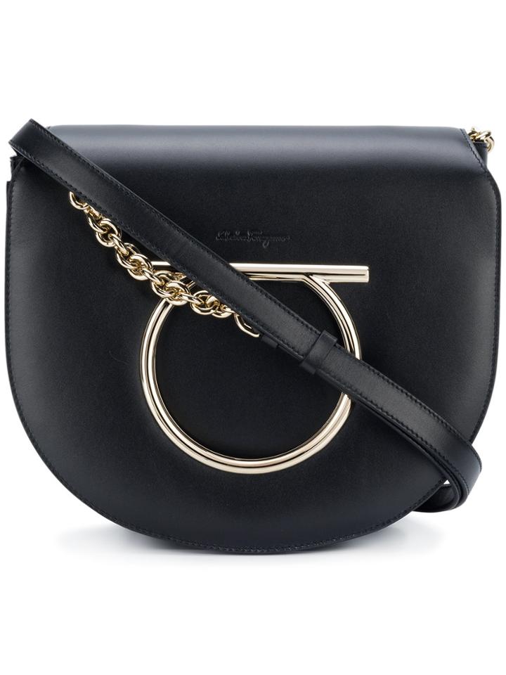 Salvatore Ferragamo Gancini Flap Shoulder Bag - Black