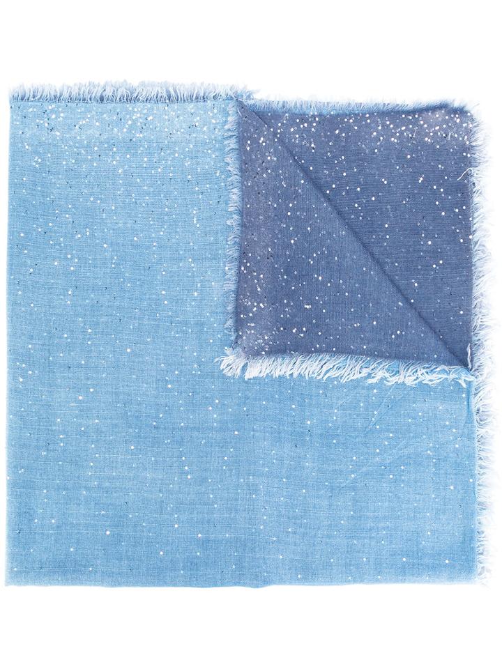 Faliero Sarti - Embellished Fringed Scarf - Unisex - Silk/polyester/cashmere/virgin Wool - One Size, Blue, Silk/polyester/cashmere/virgin Wool