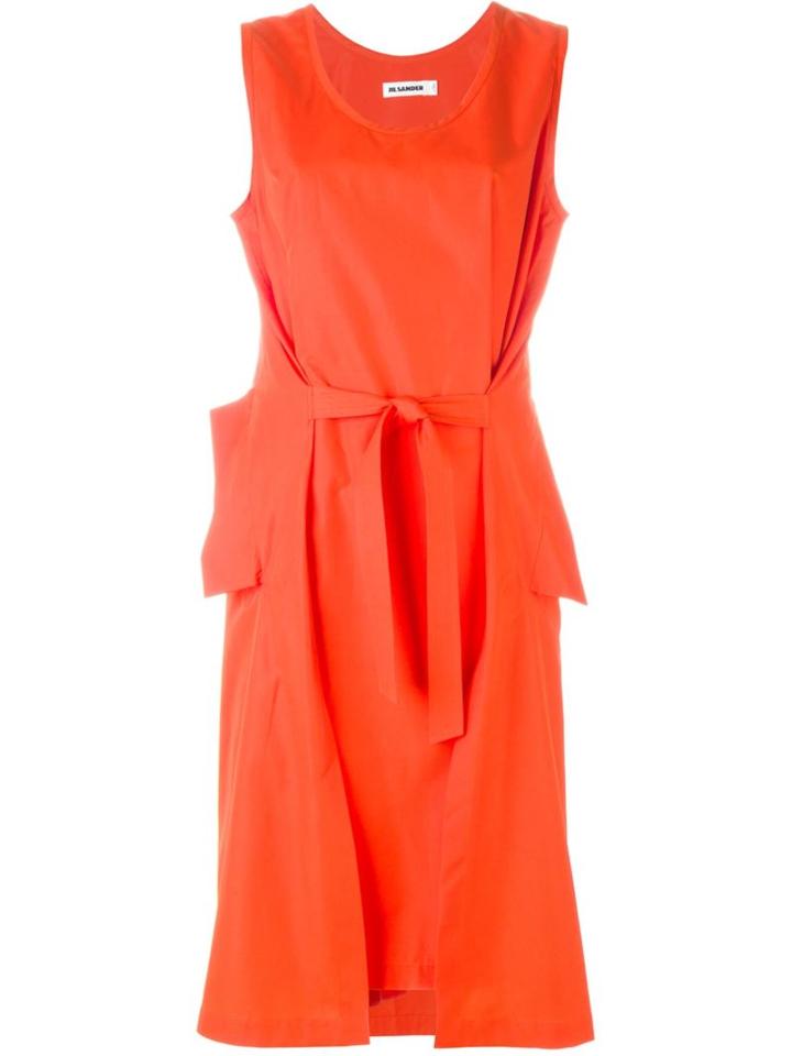 Jil Sander Gathered Front Belted Dress, Women's, Size: 34, Yellow/orange, Cotton