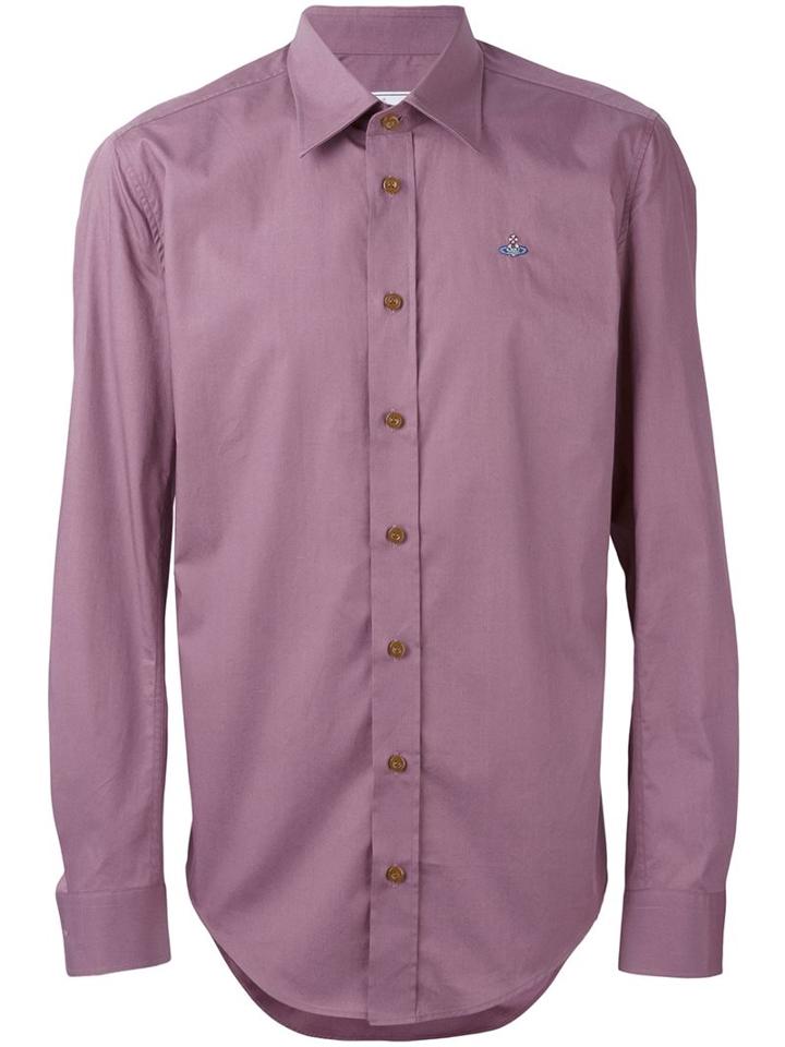 Vivienne Westwood Man Embroidered Logo Shirt, Men's, Size: 54, Pink/purple, Cotton/spandex/elastane