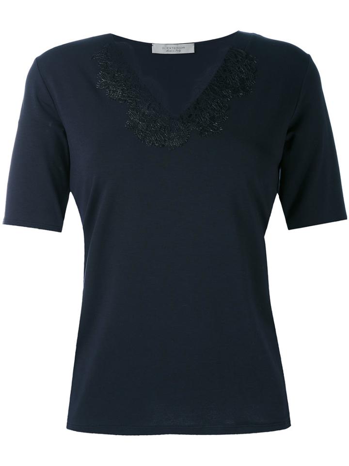 D.exterior - Lace Appliqué V-neck T-shirt - Women - Viscose/lacquer - S, Blue, Viscose/lacquer