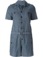 A.p.c. Belted Playsuit, Women's, Size: 34, Blue, Cotton/linen/flax