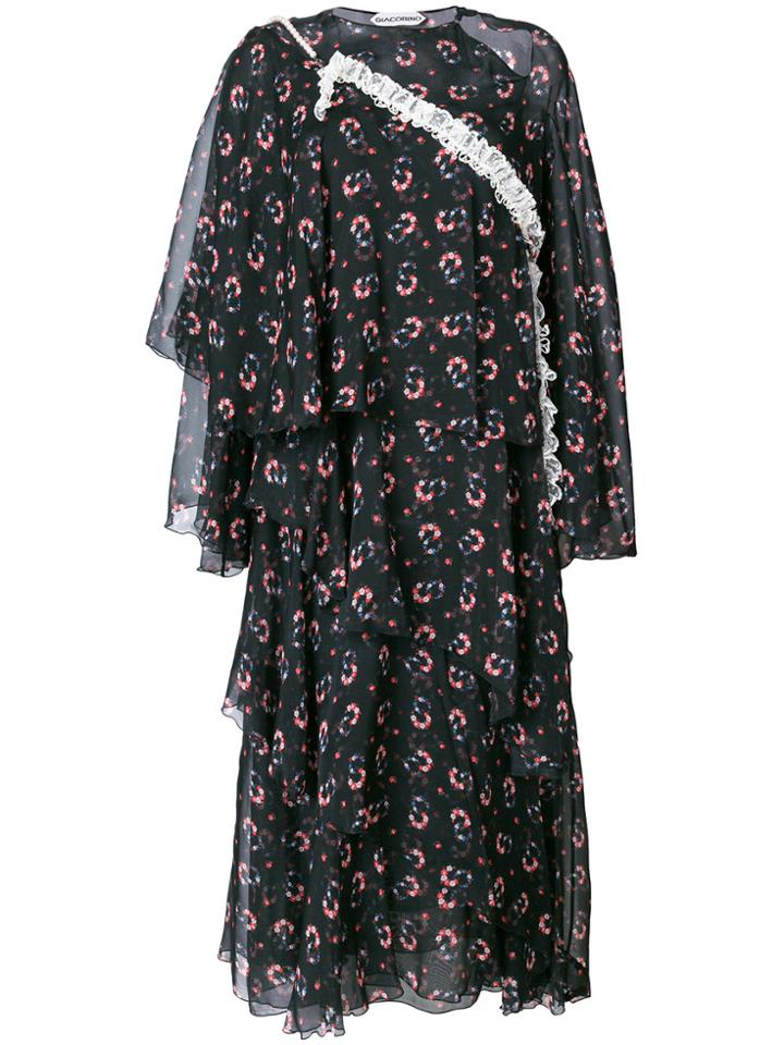 Giacobino Floral Print Layered Dress - Black
