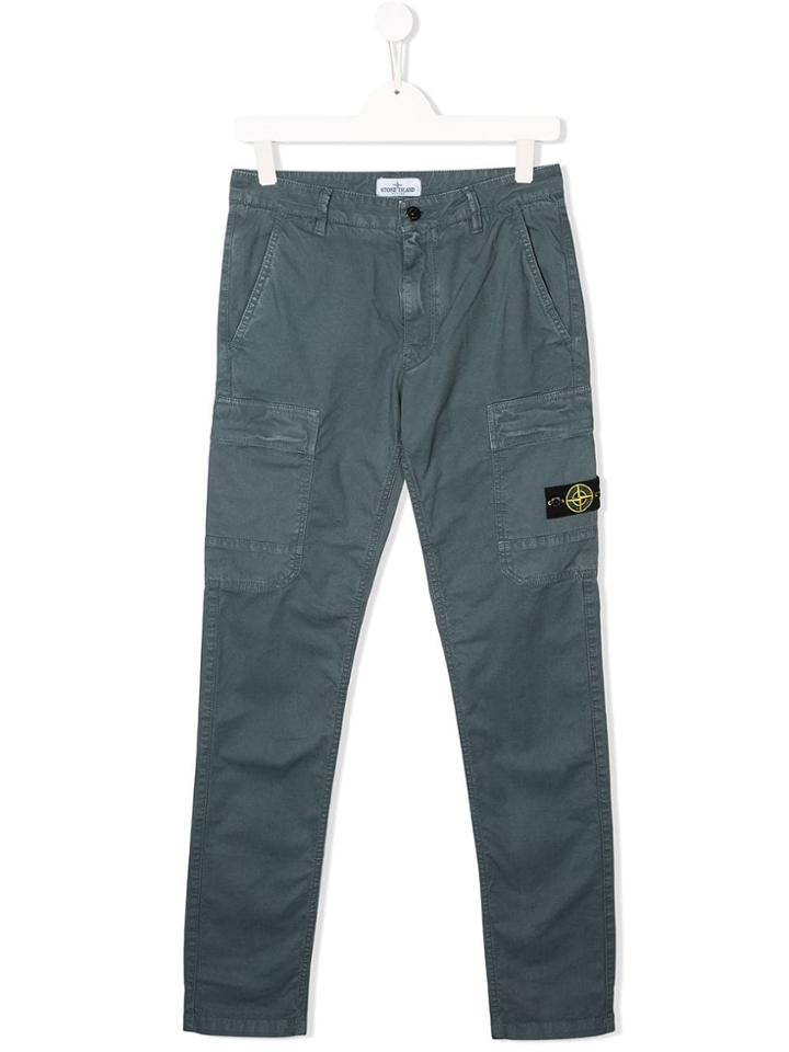 Stone Island Junior Slim-fit Cargo Trousers - Blue