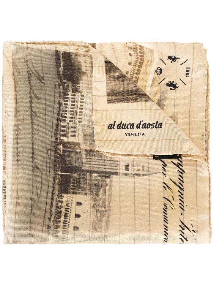 Al Duca D'aosta 1902 Landscape Print Scarf, Men's, Nude/neutrals, Silk