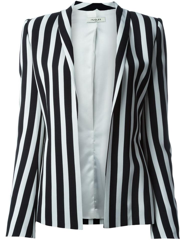 Mugler Striped Blazer, Women's, Size: 38, Black, Viscose/spandex/elastane/polyester
