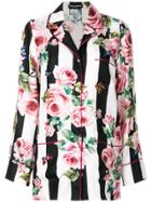 Dolce & Gabbana Rose Print Striped Shirt - Multicolour