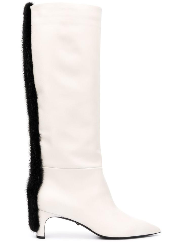 Grey Mer Applique Knee High Boots - White