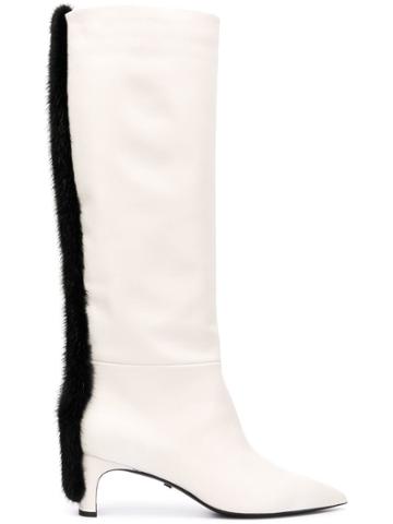 Grey Mer Applique Knee High Boots - White