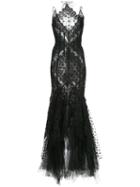 Oscar De La Renta Lace Embroidered Evening Gown - Black