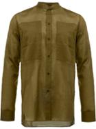 Balmain Slim Mandarin Collar Shirt, Men's, Size: 40, Green, Cotton