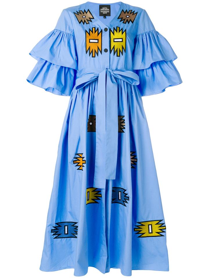 Katya Dobryakova Ruffled Ornament Dress - Blue