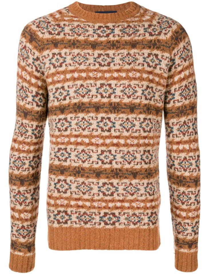 Lardini Patterned Crew Neck Jumper - Brown