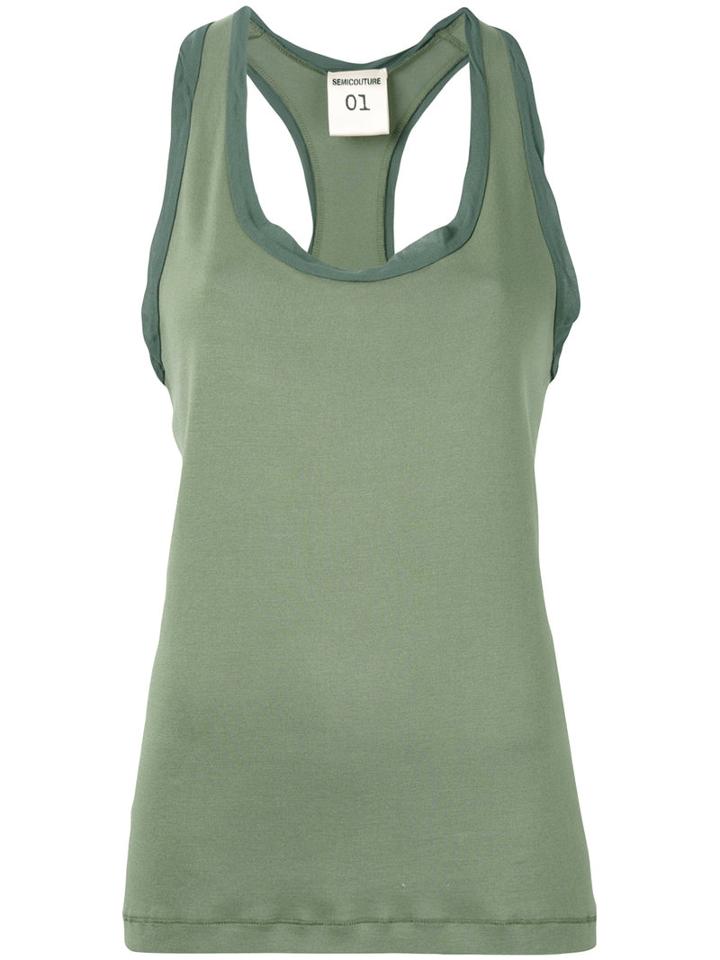 Tonal Detail Racerback Tank - Women - Cotton/viscose - 42, Green, Cotton/viscose, Semicouture