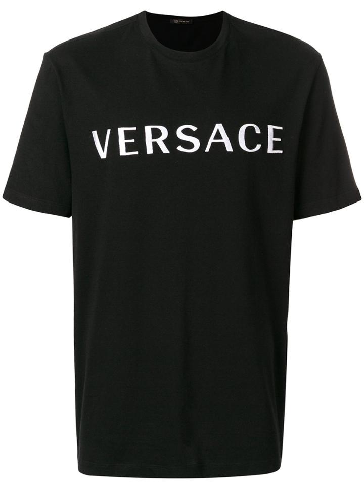Versace Logo Embroidered T-shirt - Black