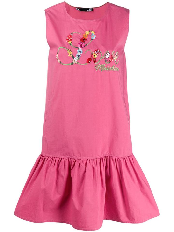 Love Moschino Floral Embroidered Logo Dress - Pink