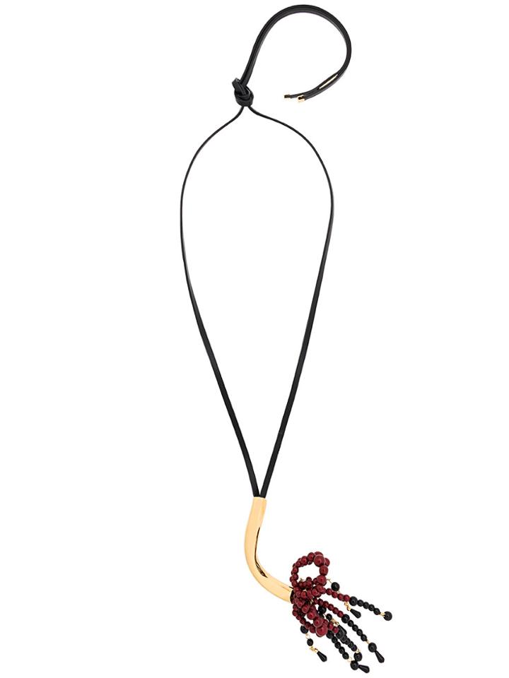 Marni Beaded Bow Pendant Necklace - Red