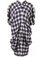 Dawei Check Print Dress - Blue