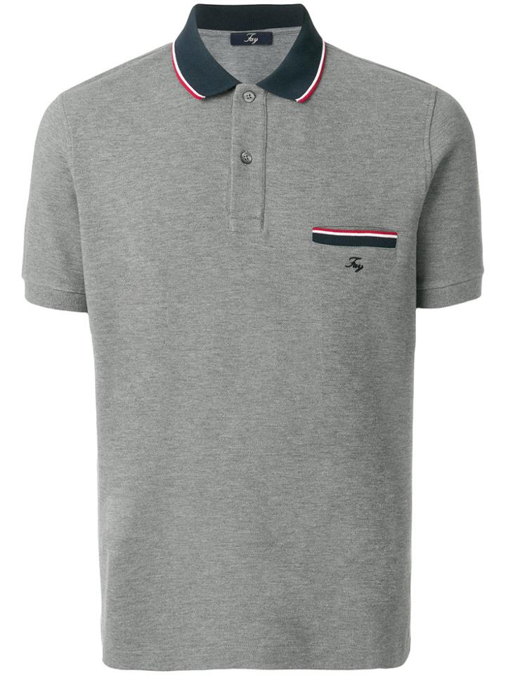 Fay Contrast Collar Polo Shirt - Grey