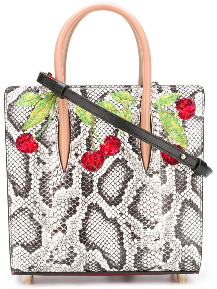 Christian Louboutin Small Paloma Sakura Tote, Women's, Black, Cotton/pvc/calf Leather/watersnake Skin