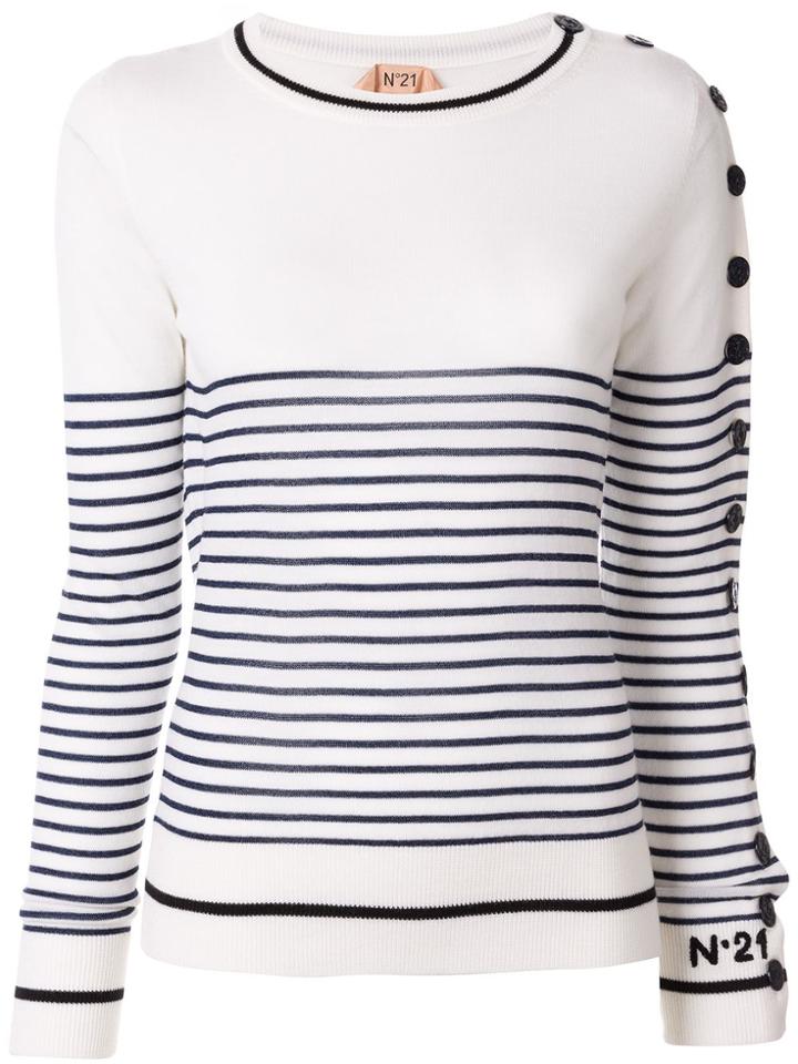 Nº21 Striped Buttoned Jumper - White