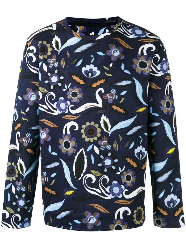 Fendi Printed Sweatshirt, Men's, Size: 48, Blue, Cotton/polyamide