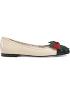 Gucci Leather Ballet Flat With Web Bow - Neutrals