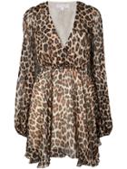 Caroline Constas Plunge Leopard Print Mini Dress - Brown