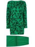 Krizia Vintage Cat Print Sweater Dress - Green