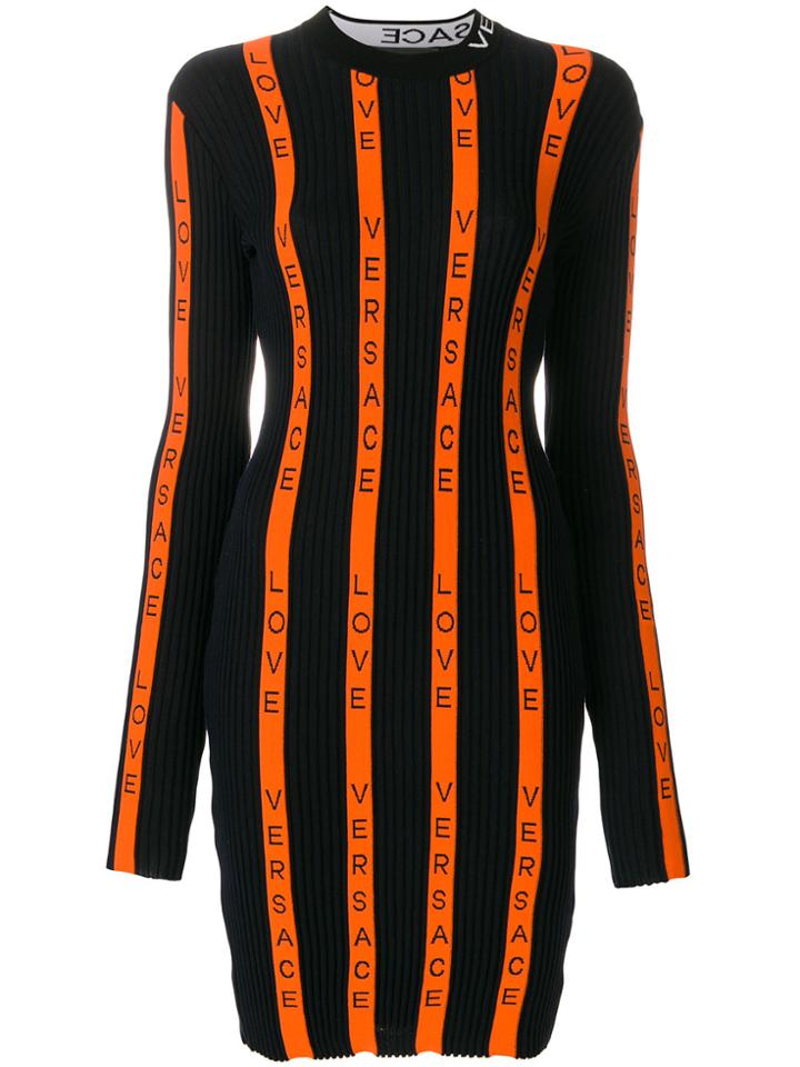 Versace Striped Love Logo Ribbed Dress - Blue