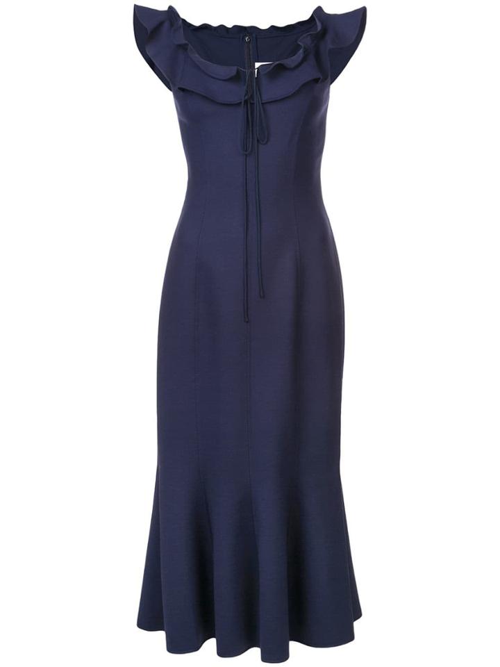 Carolina Herrera Ruflle Trumpet Dress - Blue