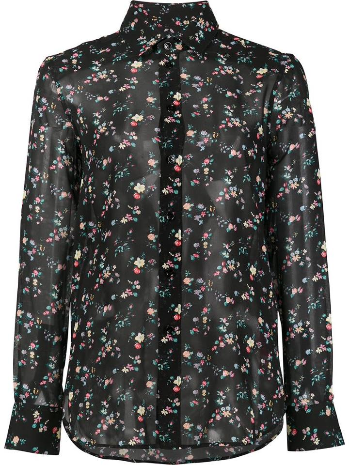 Saint Laurent Paris Collar Printed Shirt, Women's, Size: 40, Black, Silk