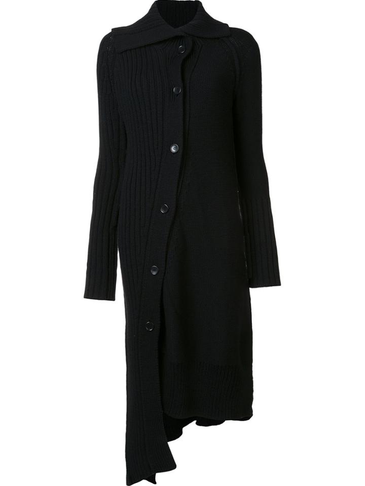Y's High Neck Ribbed Cardi-coat - Black