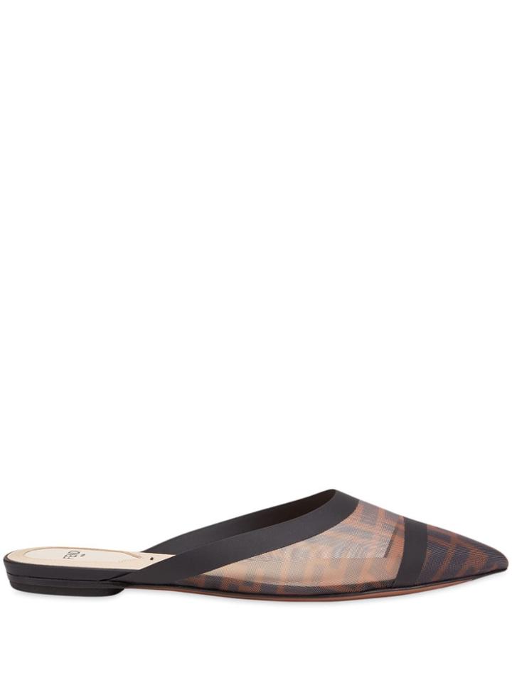 Fendi Ff Logo Mules - Brown