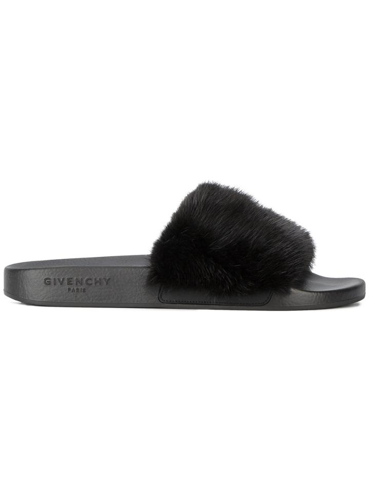 Givenchy Black Fur Strap Slides