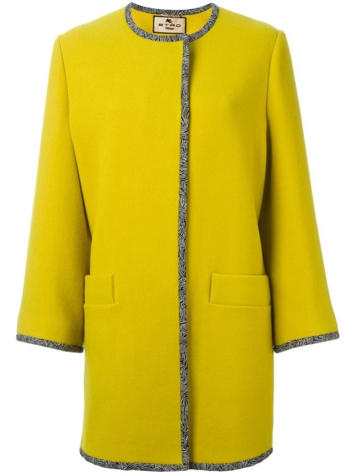Etro Trim Detail Collarless Coat, Women's, Size: 44, Yellow/orange, Cotton/polyamide/spandex/elastane/wool