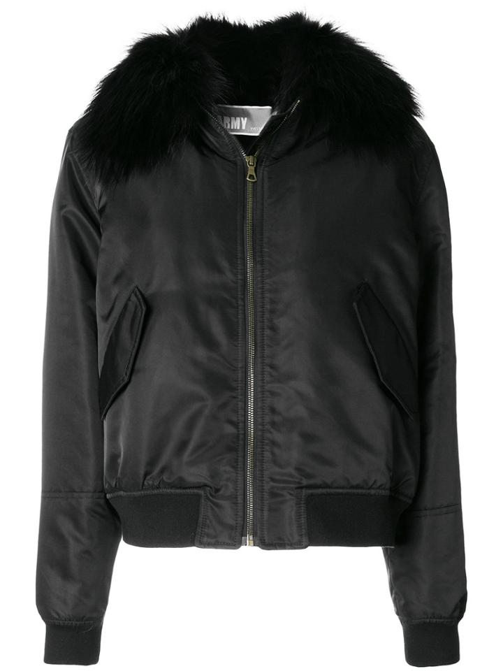 Army Yves Salomon Zipped Bomber Jacket - Black