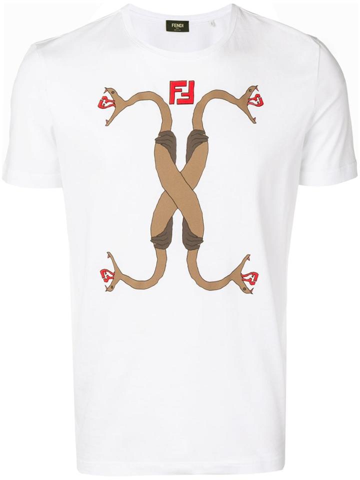 Fendi Intertwining Snake Print T-shirt - White