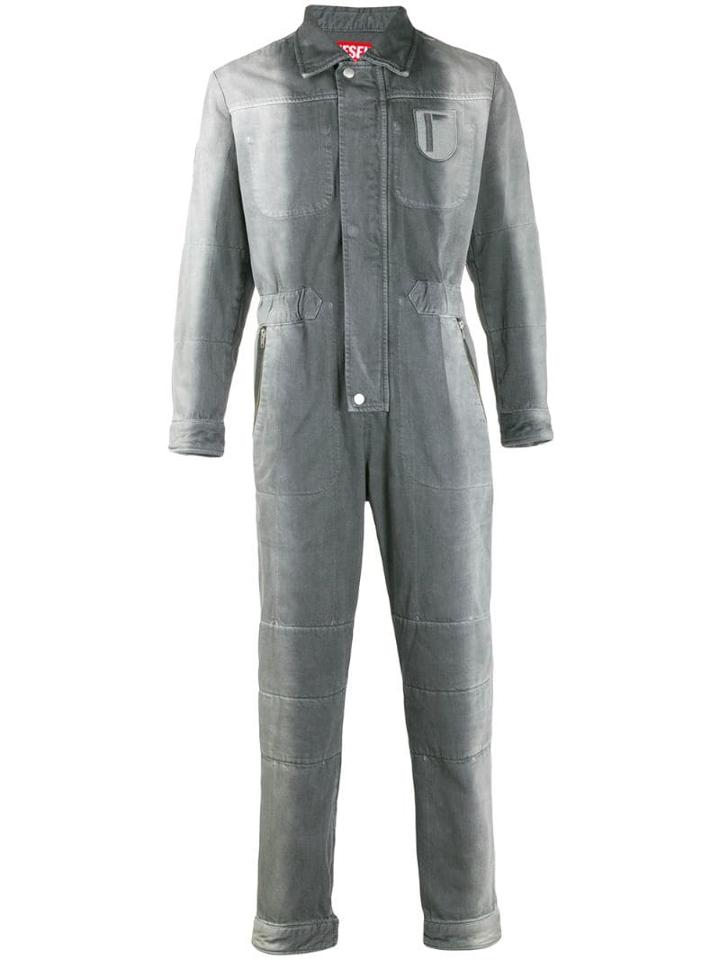 Diesel Red Tag Faded Denim Jumpsuit - Grey