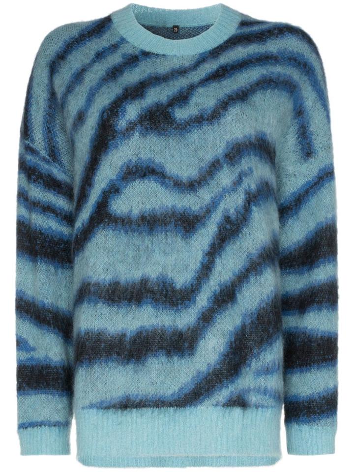 R13 Zebra Intarsia Oversized Jumper - Blue