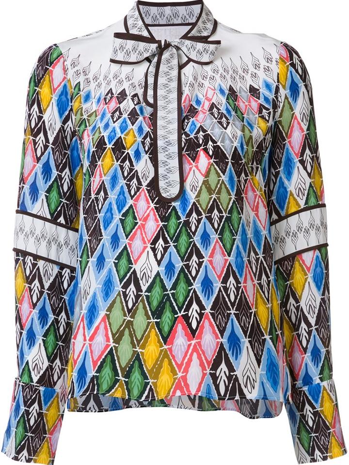 Peter Pilotto Argyle Print Top, Women's, Size: 6, Grey, Silk