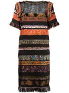 Maurizio Pecoraro Patterned Fitted Dress, Women's, Size: 40, Black, Silk/polyester/spandex/elastane
