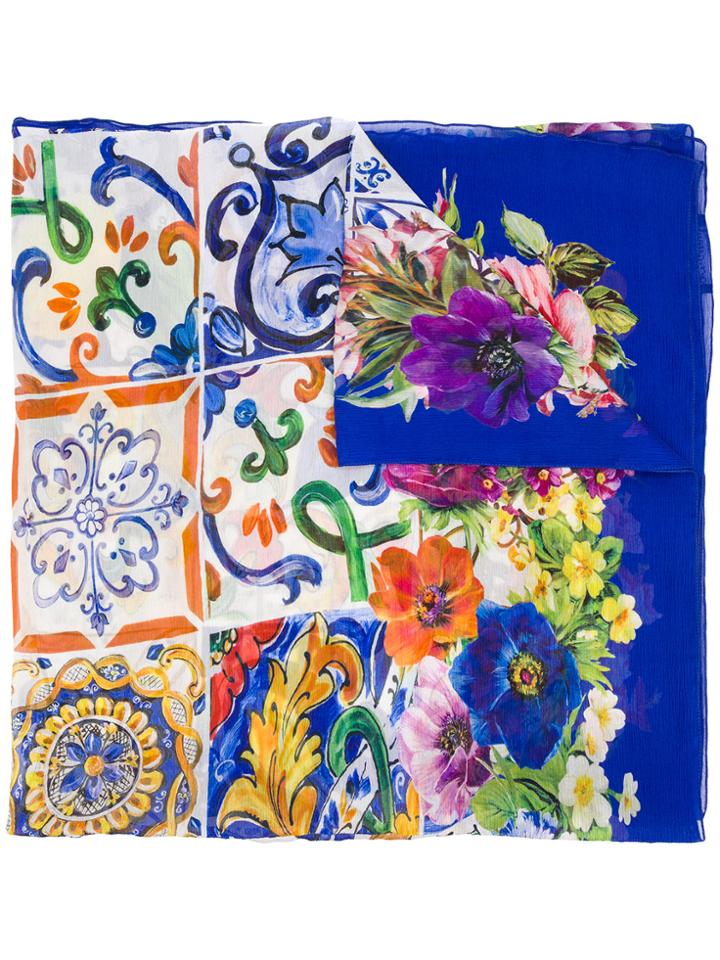 Dolce & Gabbana Foulard Tile Print Scarf - Blue