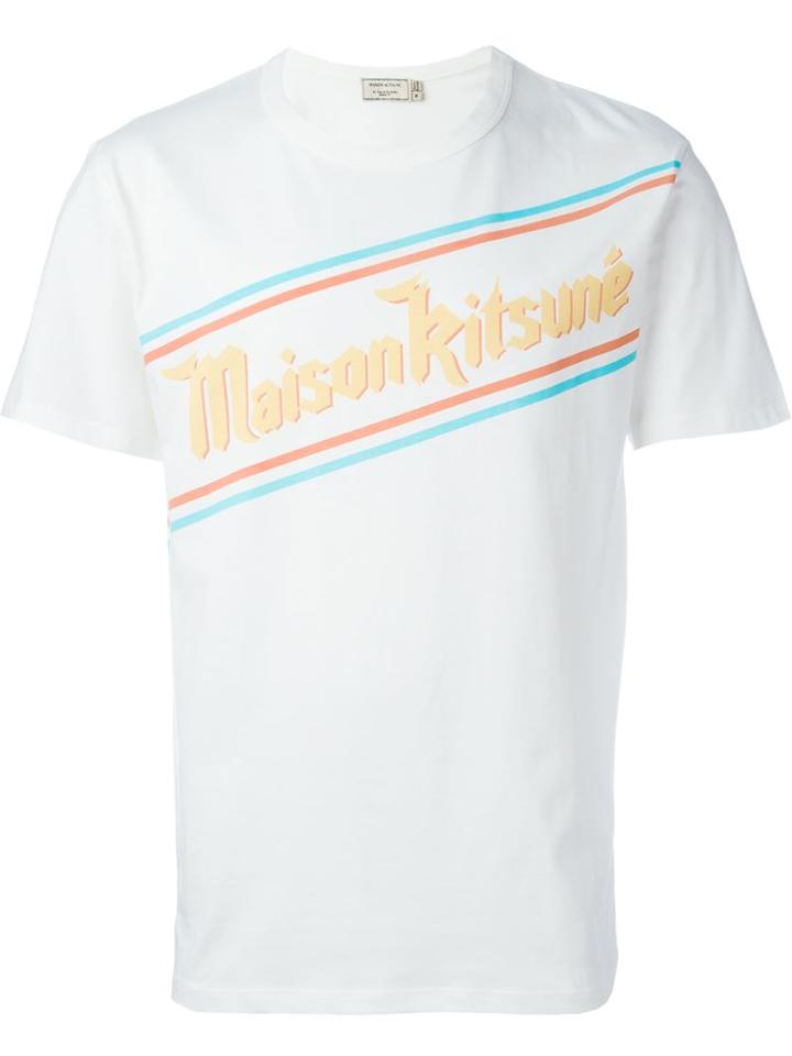 Maison Kitsuné Logo Print T-shirt, Men's, Size: M, White, Cotton