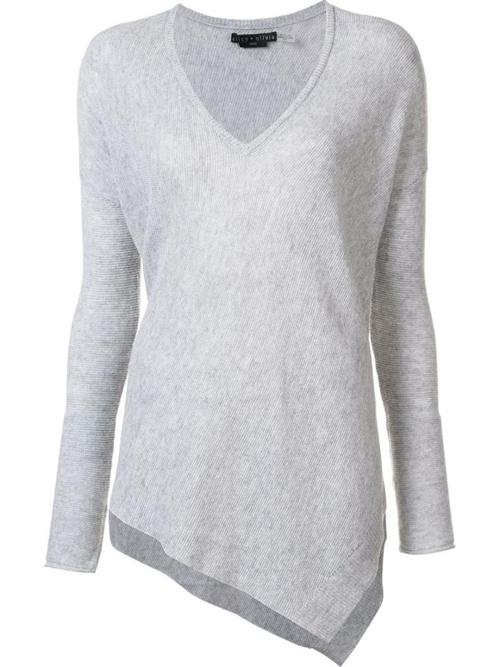 Alice+olivia V Neck Asymmetric Jumper, Women's, Size: Large, Grey, Lyocell/viscose/wool
