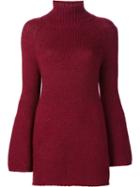 Rosetta Getty Bell Sleeve Turtleneck Sweater, Women's, Size: Medium, Red, Polyamide/wool/alpaca