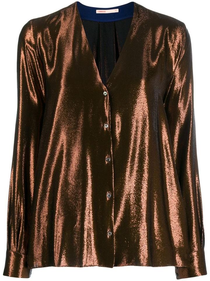 Indress V-neck Long Sleeve Blouse - Brown