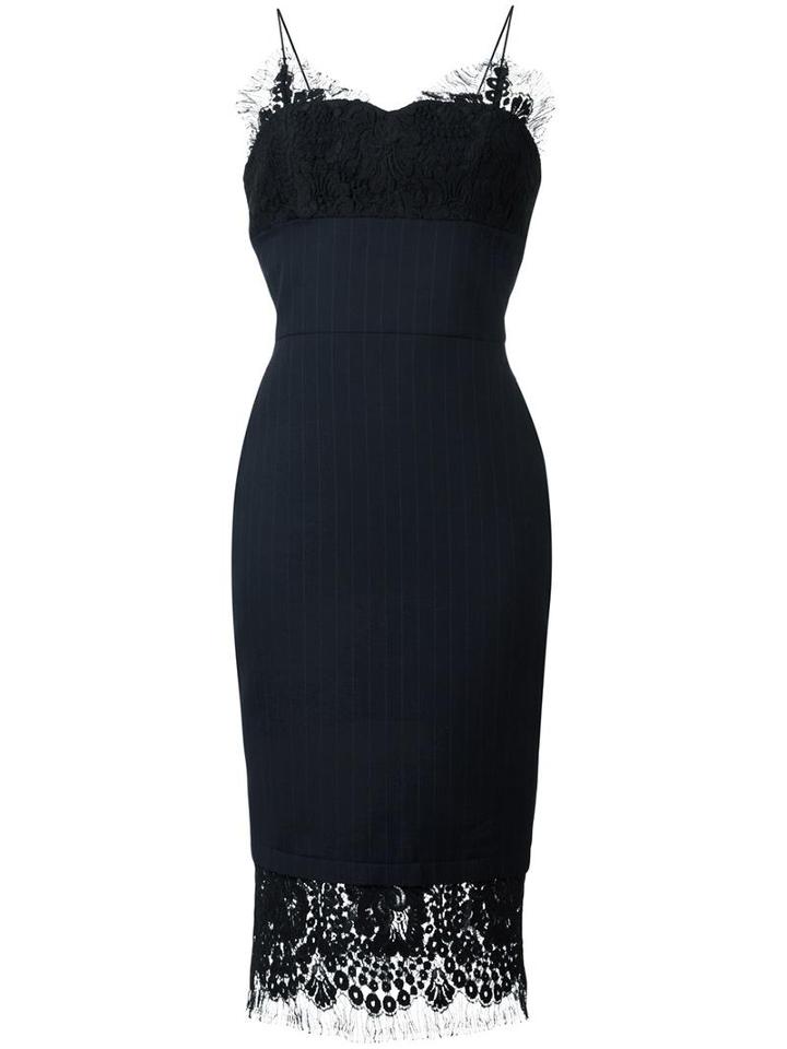 Victoria Beckham Lace-trimmed Fitted Dress, Women's, Size: 14, Blue, Cotton/wool/polyester