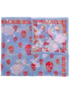Alexander Mcqueen Skull And Hummingbird Scarf, Women's, Blue, Silk/modal